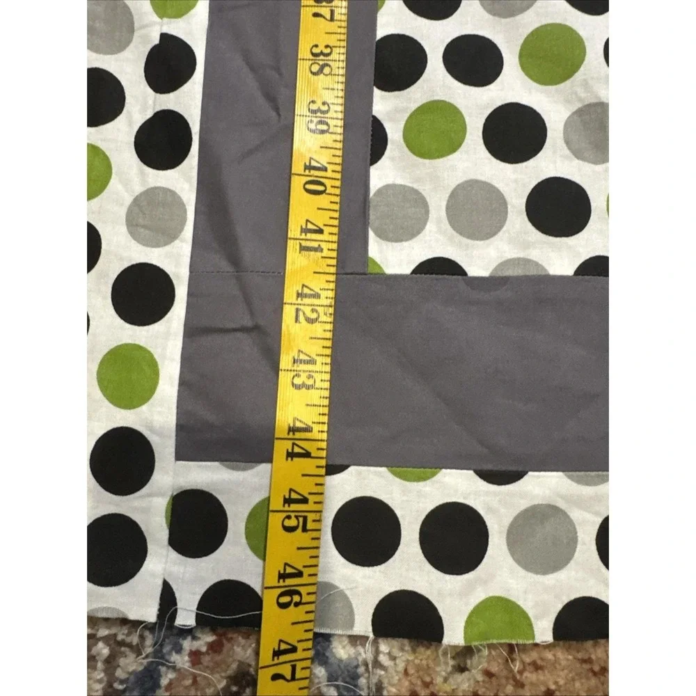 Baby Quilt Topper Unfinished Grey & Green Cotton‎ Patchwork Polka Dot Nursery